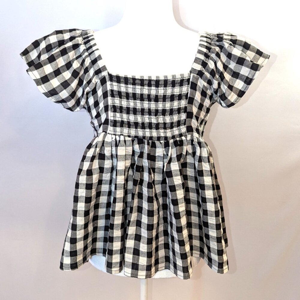 NWT Boohoo Maternity | Gingham Short Frill Sleeve Smocked Maternity Top | Size 4 - Picture 5 of 12